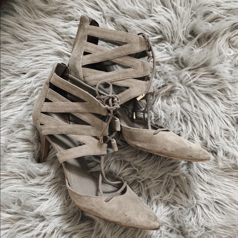 14th & Union Grey Strappy Pointed Heels